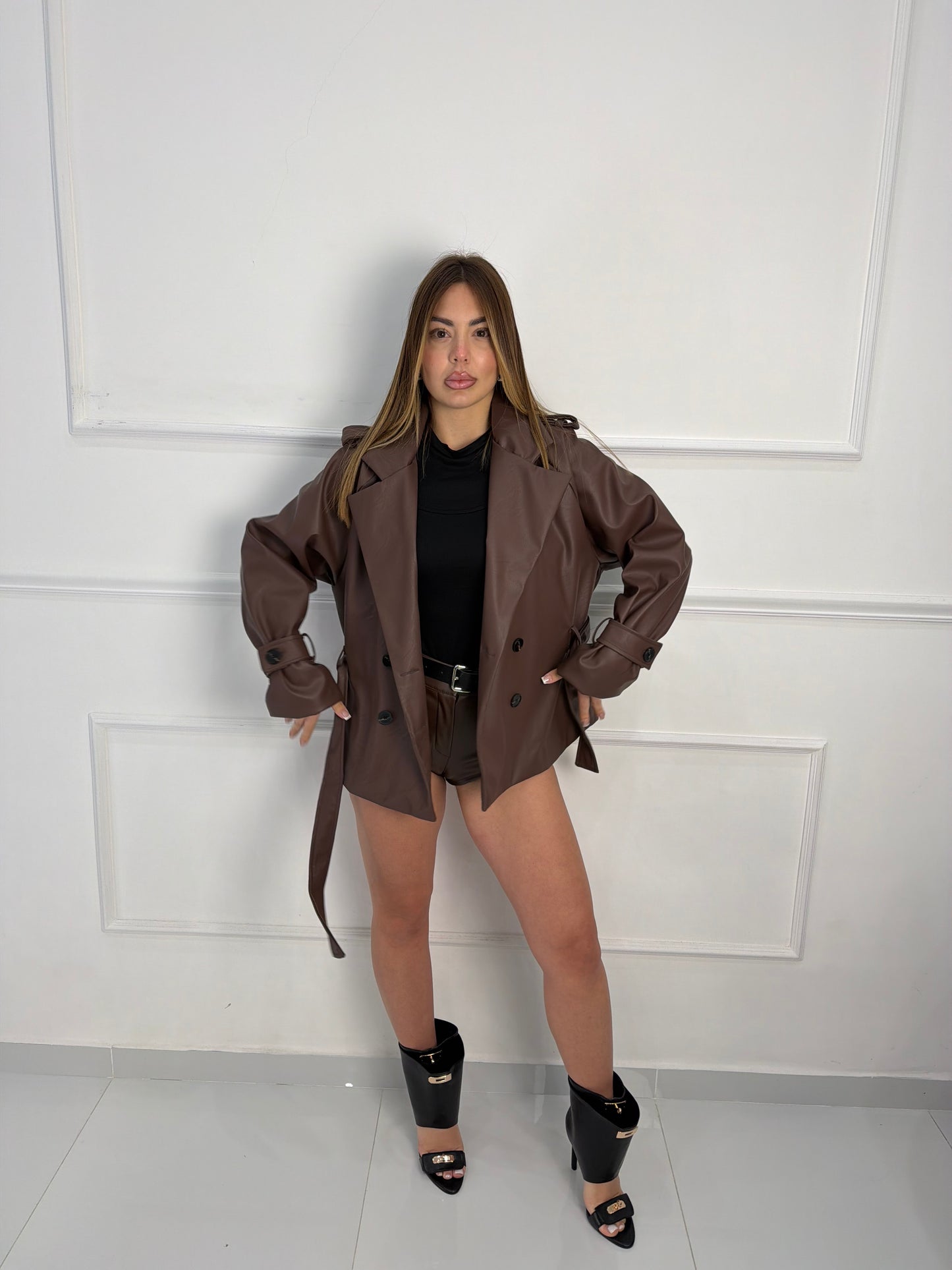 Giacca Trench Ecopelle Marrone