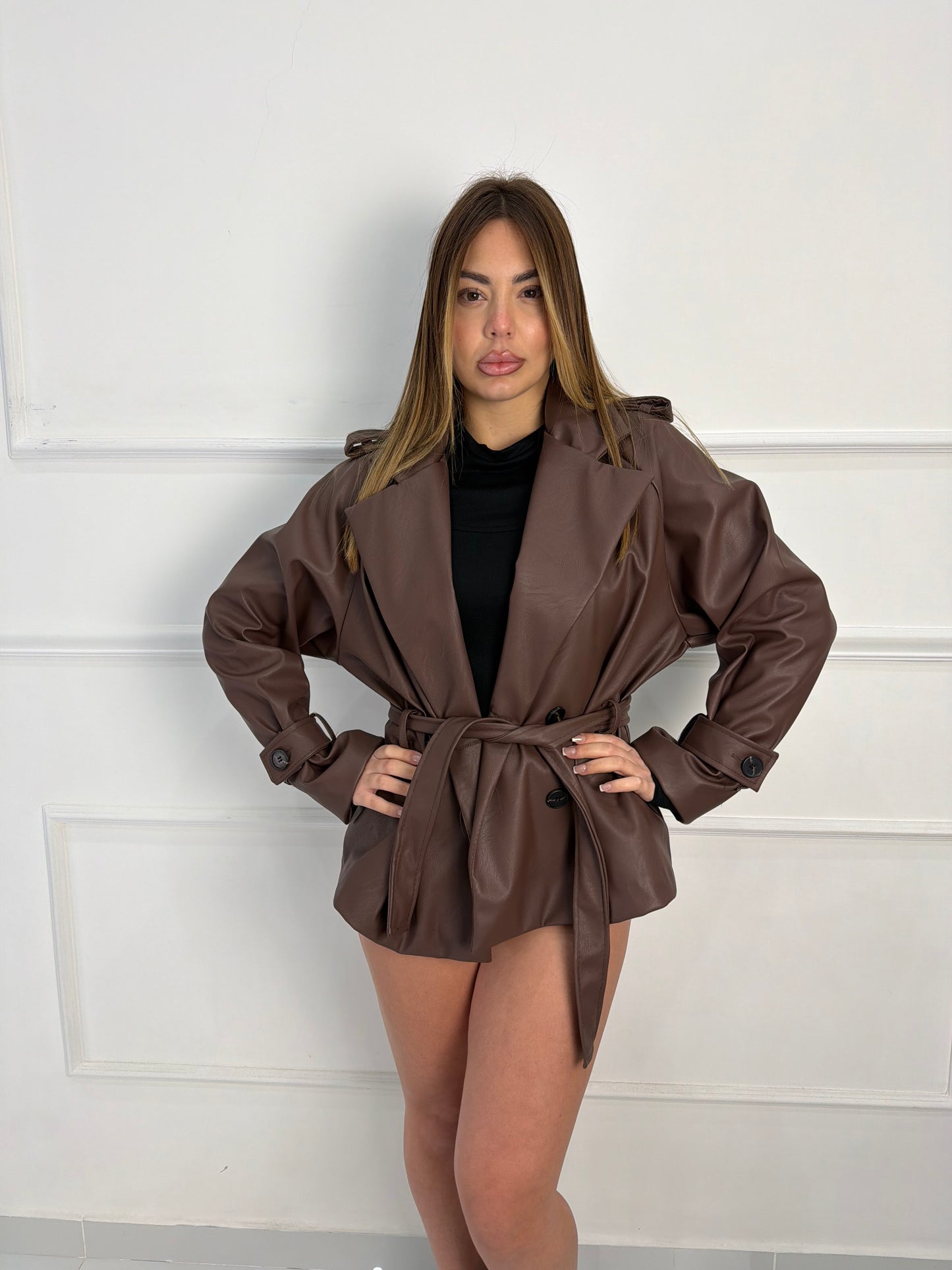 Giacca Trench Ecopelle Marrone