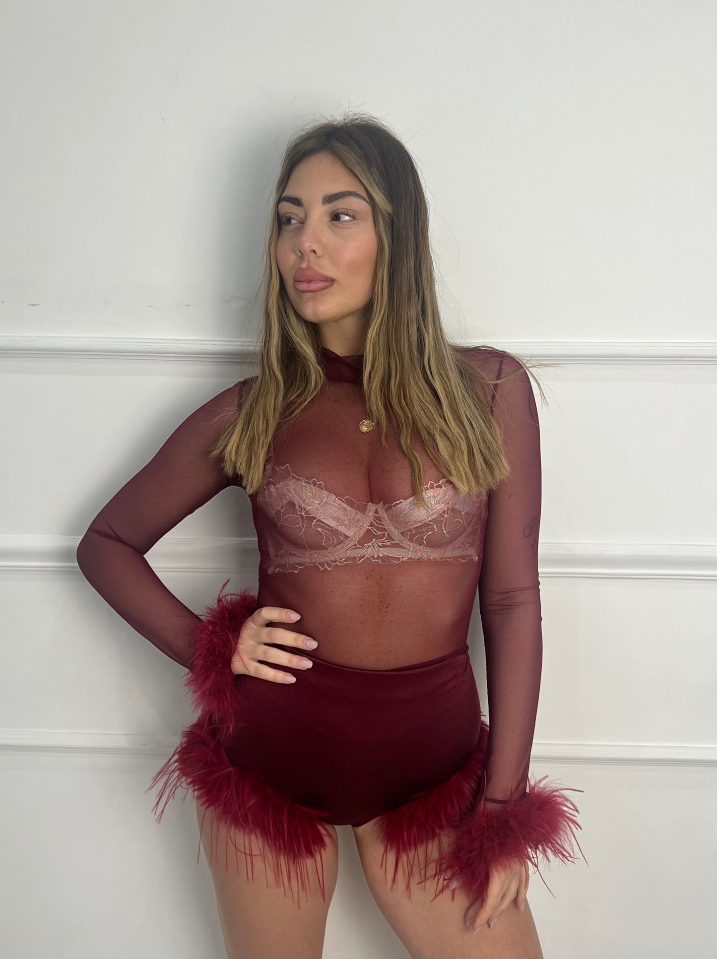 Maglia piume bordeaux