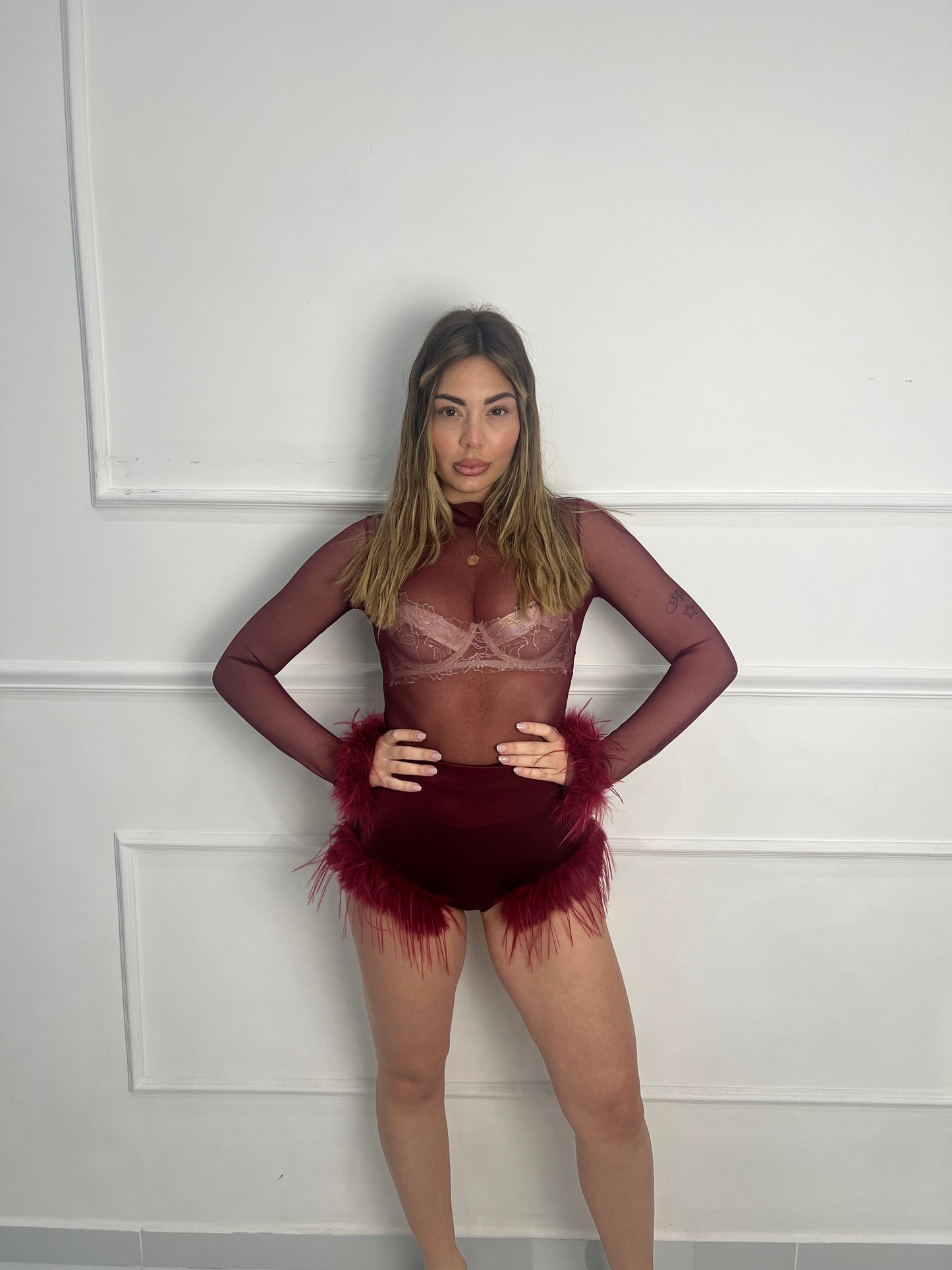 Maglia piume bordeaux
