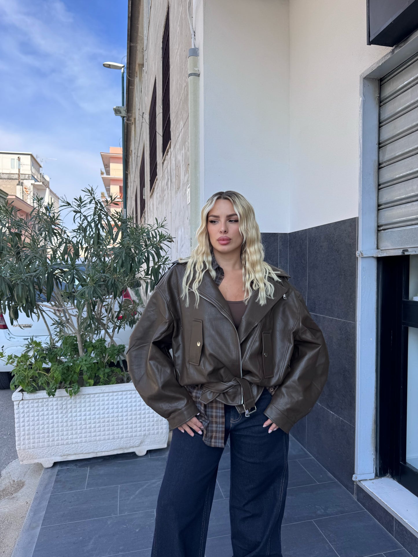 Chiodo Ecopelle Marrone