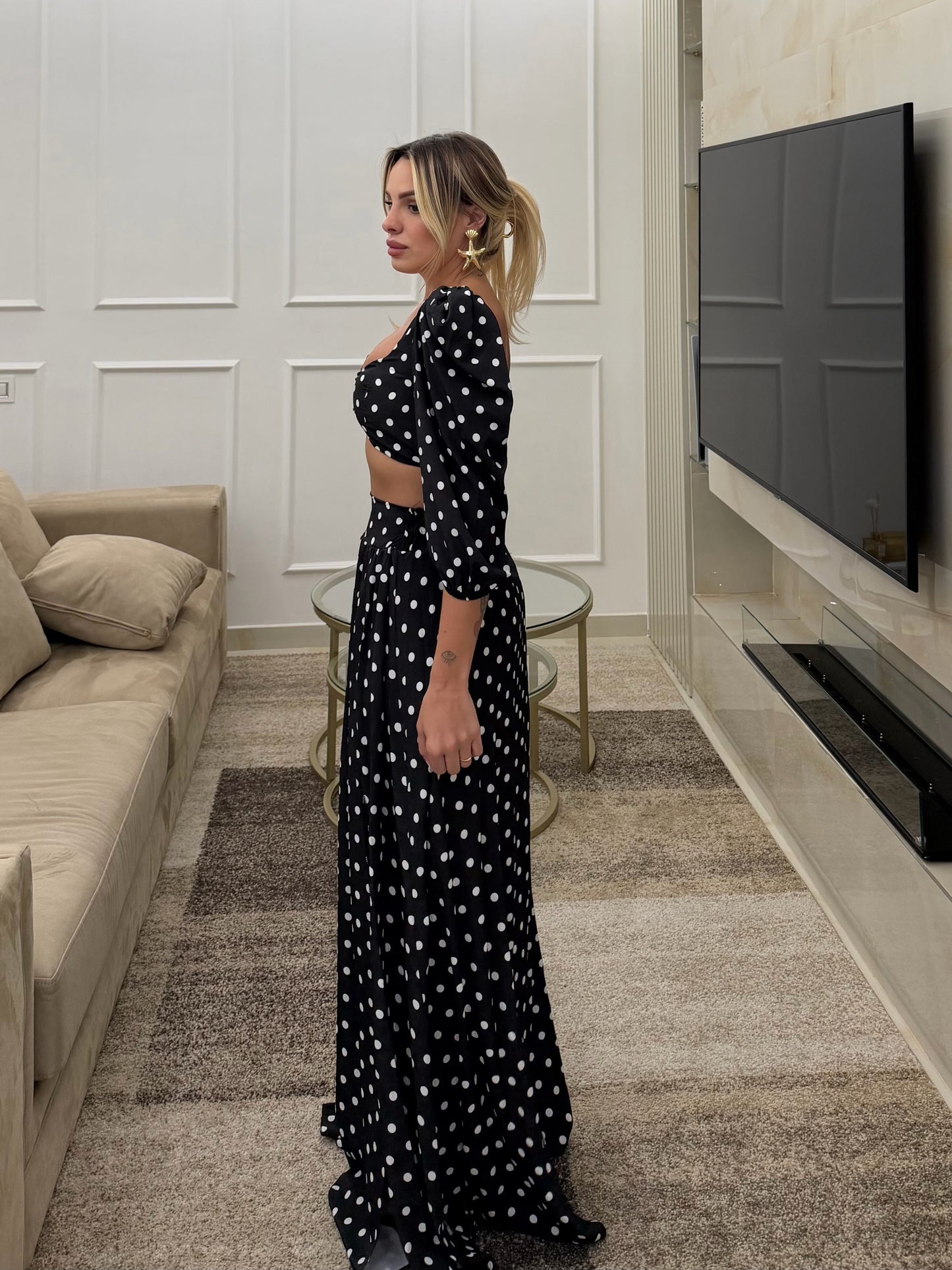 Coordinato Monaco Pois Nero