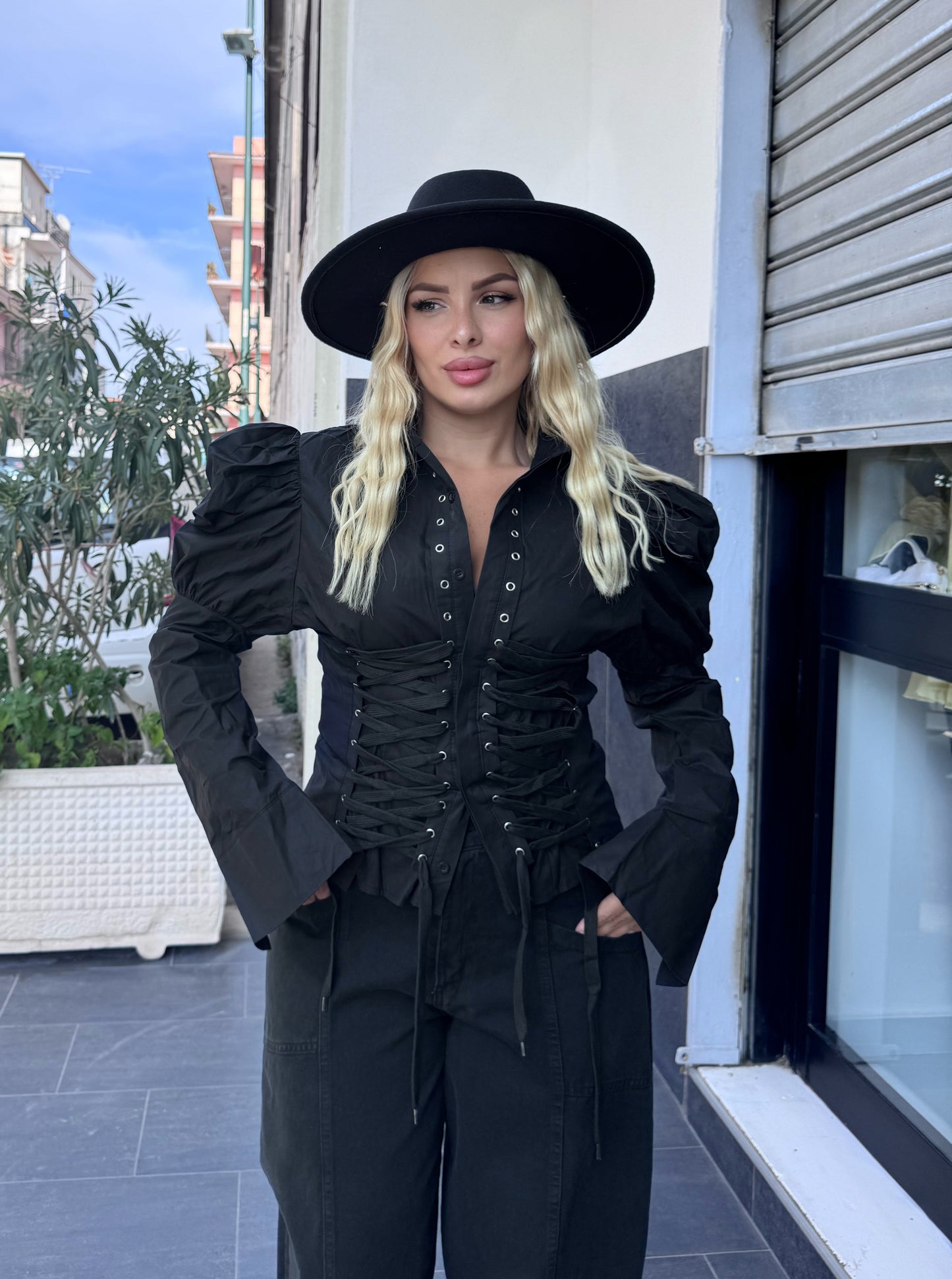 Camicia stringhe Nera