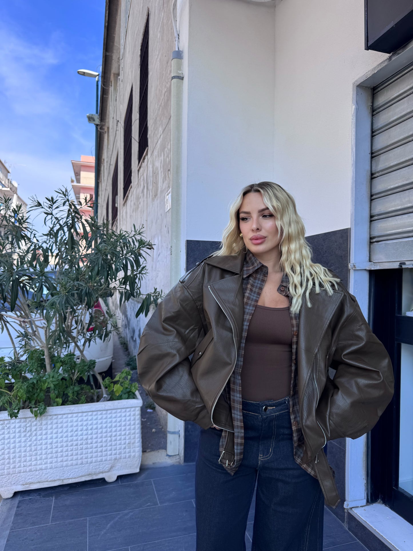 Chiodo Ecopelle Marrone