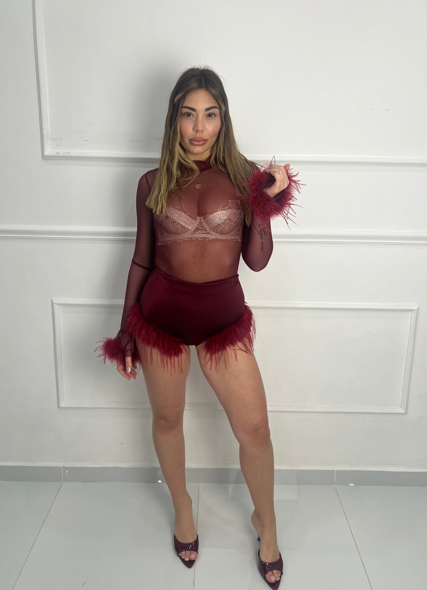 Maglia piume bordeaux